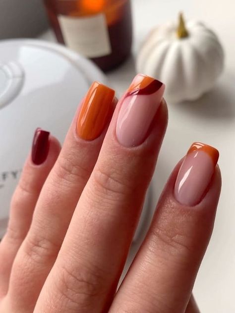 60 Best Fall Nail Design Inspirations to Try#Nail #nailcolor #nailpolish Unique Fall Nails 2023, November Nail Ideas Short Simple, Super Short Fall Nails, Fall Themed Nails Simple, Fall Nails Gel Colors, Fall Nails Ideas Autumn Short, October Nail Designs Fall, October Nails Fall Colors, Square Nails Fall