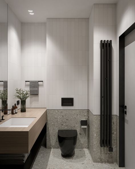 Architect Bathroom Design, Small Office Bathroom Design, Bathroom Office Design, Monotone Bathroom, Green Modern Bathroom, Restroom Interior Design, Toilet Interior Design, Restroom Interior, Office Bathroom Design