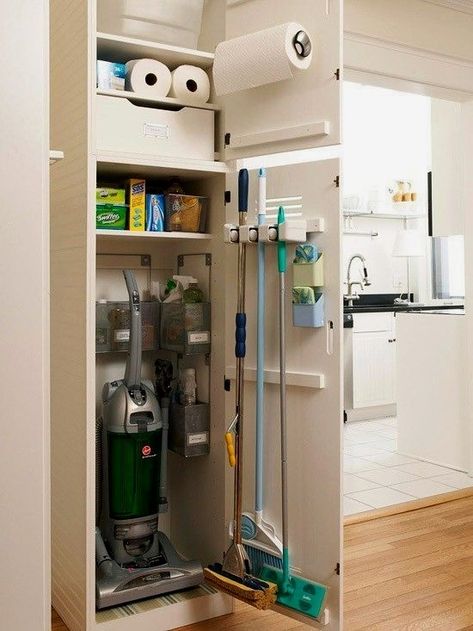 #laundryroomideas #laundry #diy Ikea Cleaning Closet, Narrow Closet, Closet Ikea, Stacked Laundry Room, Laundry Room Ideas Small Space, Small Laundry Room Makeover, Utility Closet, Ikea Closet, Small Closets