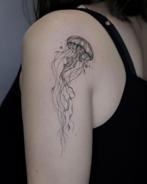 Jellyfish Tattoo Minimalist, Tattoo Couples, Tattoo Pretty, Blue Ink Tattoos, Hope Tattoo, Friends Tattoo, Jellyfish Illustration, Couples Tattoo, Tiny Tats