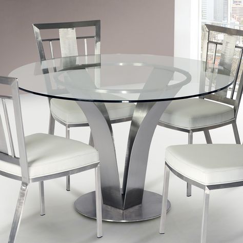 Cleo Dining Table Glass Dining Table Design, Glass Dining Table Designs, Glass Dining Room Sets, Stainless Steel Dining Table, Glass Round Dining Table, Set Meja Makan, Steel Dining Table, Contemporary Dining Table, Contemporary Dining Room