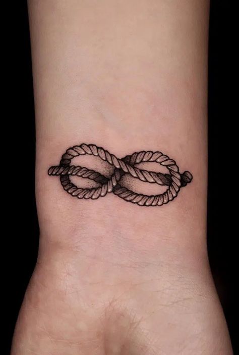 Rope Infinity Tattoo, Rope Knot Tattoo Meaning, Overhand Knot Tattoo, Infinity Tattoo With Anchor, Hardest Knot To Untie Tattoo, Infinite Knot Tattoo, Family Knot Tattoo, Infinity Rope Tattoo, Corda Tattoo