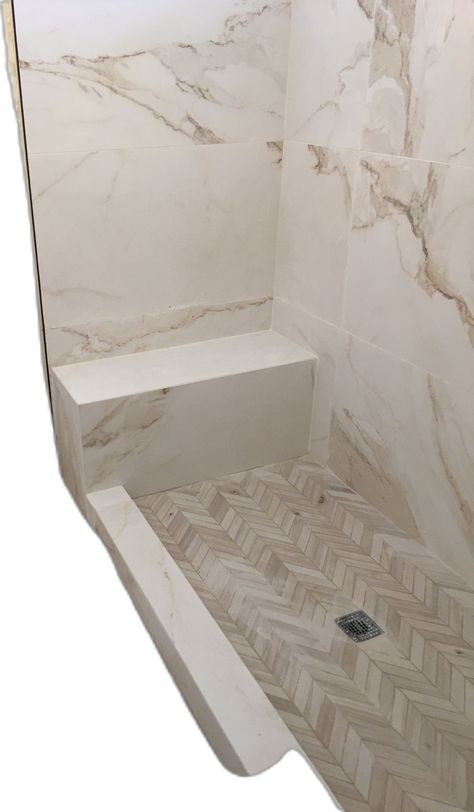 Neutral Master Shower Tile, Master Shower Large Tile, Greige Shower Tile, Cream And Beige Bathroom, Calcutta Tile Bathroom, Neutral Marble Bathroom, European Shower Ideas, Non Tile Shower Options, Calcutta Bathroom