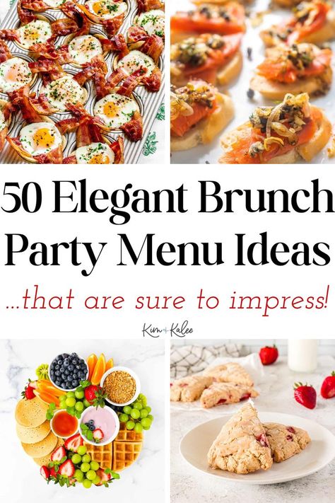 Hosting a brunch party has never been easier with these elegant brunch ideas for a crowd. These brunch recipes will impress your guests without stressing you out. You'll love these easy brunch food recipes, finger foods, and brunch cocktails! These ideas work great for a bridal shower, baby shower, holiday-- like Easter brunch -- , or any special occassion! Elegant Brunch Ideas, Brunch Party Ideas, Brunch Finger Foods, Easy Brunch Menu, Bridal Shower Brunch Menu, Brunch Party Menu, Brunch Ideas For A Crowd, Breakfast Brunch Party, Baby Shower Brunch Food