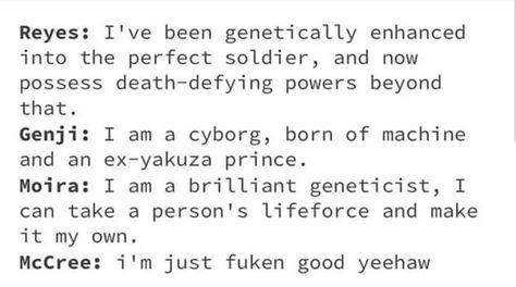 when your squad asks you if you want to be genetically enhanced and you say no Cursed Overwatch Image, Funny Overwatch Pictures, Overwatch Junkrat Funny, Critical Role Memes Funny, Stanley Parable, Overwatch Funny, Little Misfortune, Overwatch Memes, Overwatch Comic