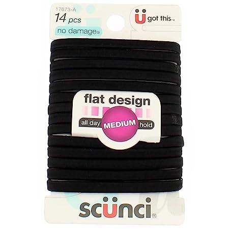 Scunci No-Damage Comfortable Black Hair Ties, Flat Design All-Day Hold, 14-Pieces per Pack (3-Packs) Damaged Black Hair, Black Hair Ties, Classic Ponytail, Flat Hair, Medical Problems, Hair Elastics, Ponytail Holders, Flat Design, Damaged Hair