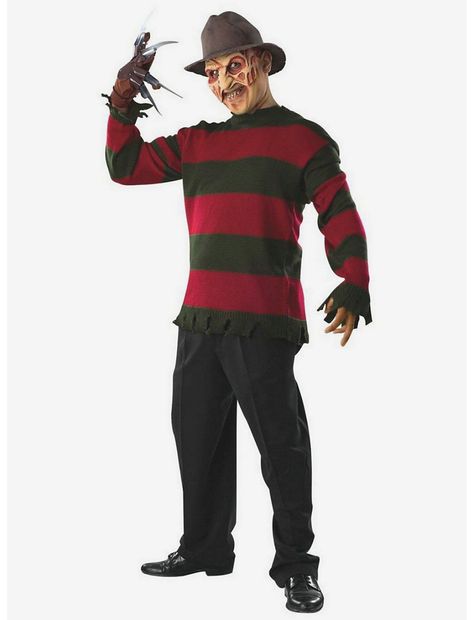 A Nightmare on Elm Street Freddy Sweater with Mask Costume Freddy Krueger Sweater, Freddy Costume, Freddy Krueger Costume, Freddy Mask, The Mask Costume, Brown Fedora, Witty One Liners, Costumes For Teens, A Nightmare On Elm Street