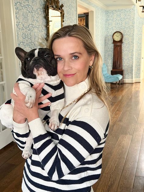 Reese Witherspoon Instagram, Reese Witherspoon Style, Striped Sweaters, Matching Sweaters, January 15, Beloved Dog, Reese Witherspoon, Star Style, Aging Gracefully