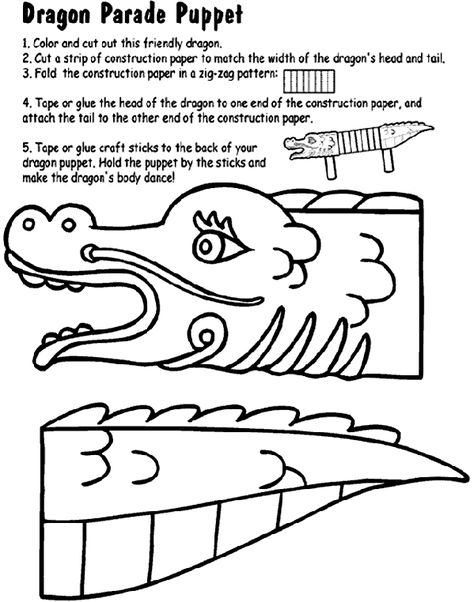 Dragon Parade Puppet coloring page News Years Crafts For Kids, Chinese New Year Crafts For Kids, Chinese New Year Activities, Bahasa China, Chinese New Year Dragon, Glue Craft, Chinese Crafts, Chinese New Year Crafts, New Year Art