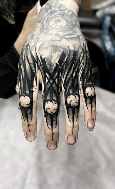 Black Fingers Tattoo, Blackwork Hand Tattoo Design, Goth Knuckle Tattoo, The World Serpent Tattoo, Blackout Finger Tattoo, Black Work Hand Tattoo, Dark Finger Tattoos, Black Out Hand Tattoo, Black Finger Tattoo