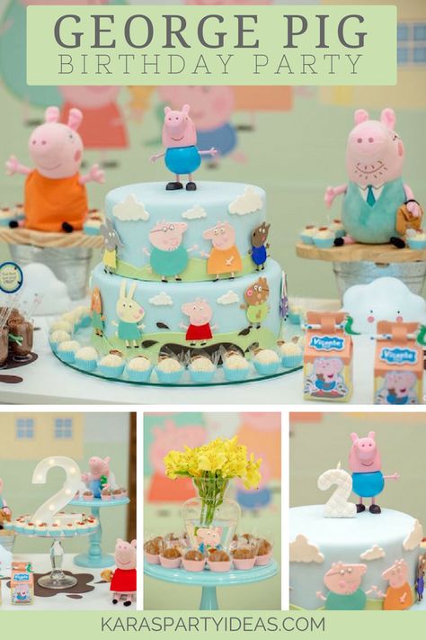 George Pig Birthday Party via Kara's Party Ideas - KarasPartyIdeas.com George Pig Cake, George Pig Birthday Party, 2nd Birthday Cake Boy, Pig Birthday Theme, George Pig Party, Peppa Pig Birthday Decorations, George Pig Birthday, Happy Birthday Sam, Peppa Pig Birthday Cake