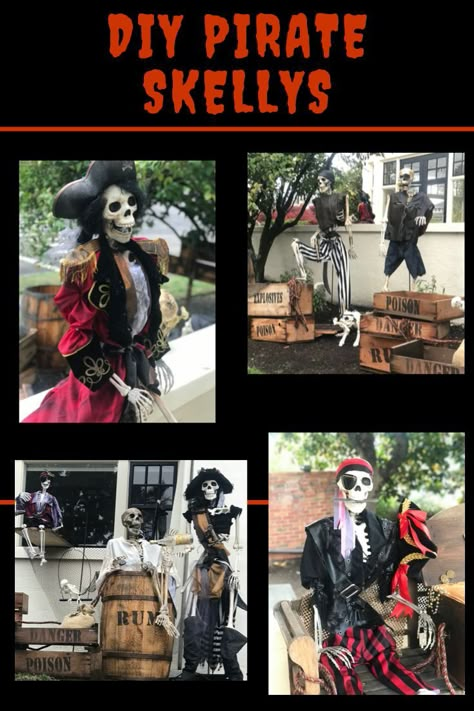 Pirate Skeleton Halloween, Skeletons For Halloween, Skeleton Halloween Decorations, Halloween Outdoors, Pirate Halloween Decorations, Medieval Halloween, Pirate Halloween Party, Pirates Theme, Halloween Gifs