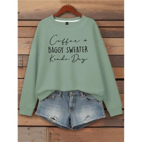 -Item Id 35105493 -Neckline: Round Neck -Sleeve Type: Drop Shoulder -Style: Casual -Type: Pullovers -Color: Green -Pattern Type: Letter, Slogan -Sleeve Length: Long Sleeve -Length: Regular -Fit Type: Loose -Fabric: Slight Stretch -Material: Knitted Fabric -Composition: 100% Polyester -Care Instructions: Machine Wash, Do Not Dry Clean,Wash With The Soft Detergent -Temperature: Spring/Fall (18-25/63-77) -Pockets: No -Sheer: No **Open To Offers!!!** **Bundle To Save More** **30% Off Bundles Of 2 Or Baggy Sweater, Baggy Sweaters, Stylish Letters, Women Sweatshirts, Boutique Tops, Neck Hoodie, Long Sleeve Knit, Elegant Fashion, Sweatshirt Fashion