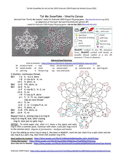 Tat Me snowflake Ninetta Caruso 2022.pdf Tatted Snowflakes Pattern Free, Tatting Snowflake Pattern, Tatting Snowflake, Tatted Snowflakes, Crochet Snowflakes, Tatting Patterns, Hand Chain, Snowflake Pattern, Tatting