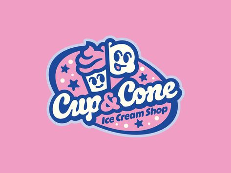 Cup&Cone - Ice Cream Shop by Akuma.Studio on Dribbble Ice Cream Mascot, Ice Cream Logo, Melting Ice Cream, Shop Logo Design, Vegan Ice Cream, Ice Cream Shop, Mascot Design, Logo Design Creative, Ice Cream Cone