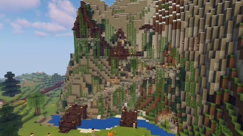 a minecraft house built into a mountain Minecraft House Ideas Side Of Mountain, Minecraft Stairs Up Hill, Minecraft Stairway Up Mountain, Minecraft Stairs Down Mountain, Minecraft Mountain Stairs Ideas, Mountain Path Minecraft, Corner Mountain House Minecraft, Minecraft Stairs Outside Mountain, Minecraft Stairs Up Mountain