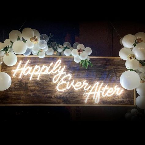 ‘‘Happily ever after’’ is a neon wedding sign. It will give a beautiful touch of light to make your special day even more special. After the big day, it will be perfect to fit your interior as a beautiful memory of this unique moment. ✨⚡️  Choose from our available colors. Let us know if you need a specific size.   SIZES:   60 x 11" (153 x 29 cm) 72 x 14" (184 x 35 cm) Happily Ever After Wedding, Ever After Wedding, Wedding Decors, Neon Printing, Marquee Sign, Wedding Wall, Custom Wedding Signs, Neon Sign Bedroom, Wedding Neon Sign