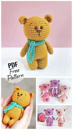 Crochet Mini Bear Amigurumi Free PDF Pattern Crochet Mini Bear, Amigurumi Bear Free Pattern, Crochet Teddy Bear Pattern Free, Teddy Bear Patterns Free, Bear Patterns Free, Bear Patterns, Crochet Bear Patterns, Bear Amigurumi, Knitted Teddy Bear