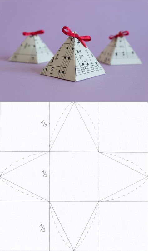 In this Step by Step Tutorial I'll show you how to make pyramid gift boxes. Paper Pyramid Template, Pyramid Box Template, Origami Pyramid, Christmas Gift Box Template, Box Templates Printable Free, Gift Box Pattern, Box Template Printable, Origami Gift Box, Pyramid Box