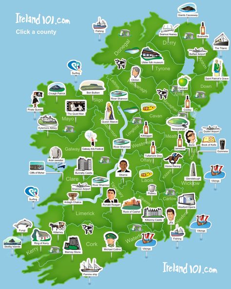 Ireland 101 - Map of Ireland. Super simplistic but easy to use at a glance. Ireland Pubs, Counties Of Ireland, Map Of Ireland, Ireland Road Trip, Ireland Map, Dublin Airport, Ireland Scotland, Ireland Trip, Ireland Vacation