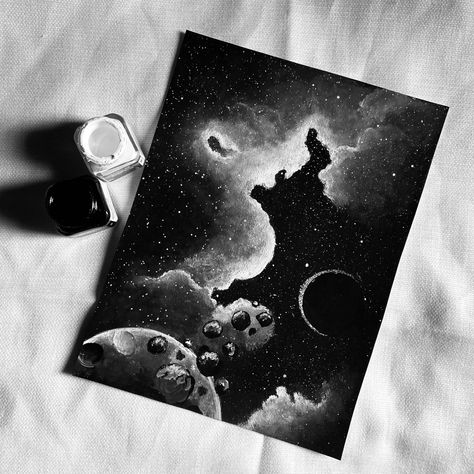 Black And White Chalk Art, Drawing On Black Canvas, Scratchboard Drawing, Scratchboard Drawings, Black Paintings, Charcoal Paint, Black Canvas Paintings, Space Drawings, Creepy Drawings