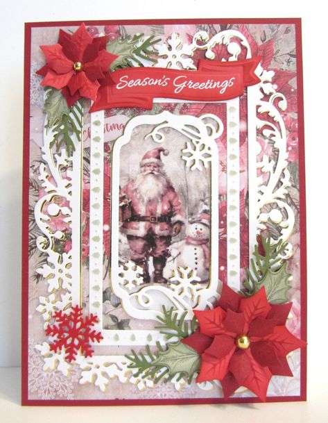 Christmas Cheer Frame with Santa - Scrapbook.com Banners Background, Crafters Companion Christmas Cards, Crafters Companion Cards, Christmas Card Inspiration, Ribbon Banner, Christmas Rose, Christmas Frames, All Christmas, Gorgeous Christmas