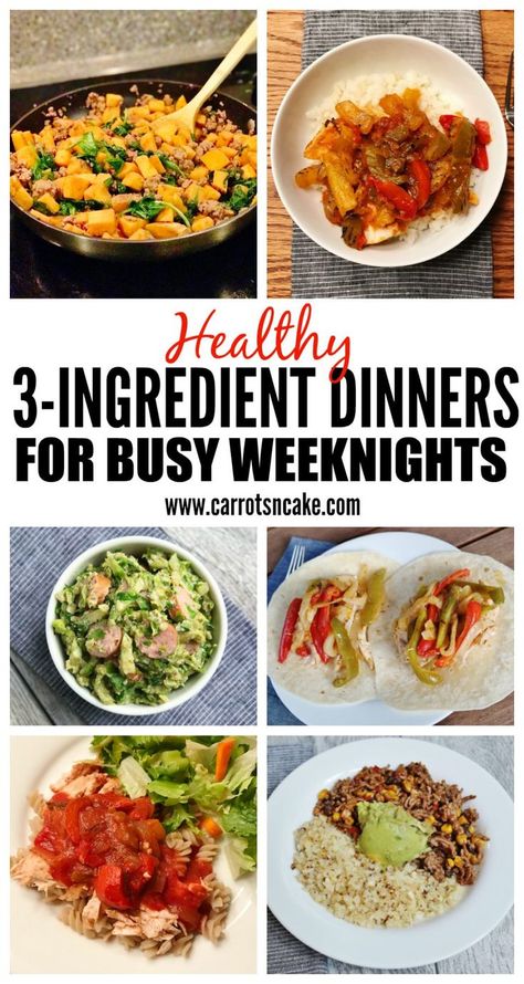 Healthy 3-Ingredient Dinners for Busy Weeknights https://carrotsncake.com/2017/01/healthy-3-ingredient-dinners-for-busy-weeknights.html 3 Ingredient Dinners, Three Ingredient Recipes, Healthy Dinner Ideas, 5 Ingredient Dinners, Macro Friendly Recipes, 3 Ingredient Recipes, Healthy Meals For Two, Diet Vegetarian, Easy Family Meals