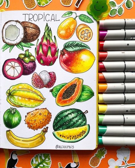 Art Alcohol Markers, Fruit Art Drawings, Photoshop Lessons, Journal Techniques, Copic Marker Art, Sweet Drawings, Sky Art Painting, Watercolor Paintings Nature, Color Drawing Art