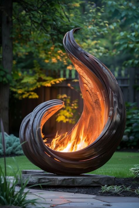 Unique Fire Pits, Focal Point In Garden, Fire Sculpture, Outdoor Ambiance, Modern Restaurant Design, Backyard Garden Diy, Modern Fire Pit, Outdoor Table Tops, Outdoor Living Design