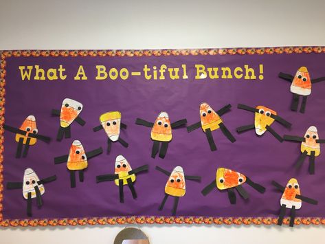 October Teacher Bulletin Board, Halloween Board Ideas Preschool, Toddler Halloween Bulletin Board Ideas, Fall Bulletin Boards For Elementary School, Infant October Bulletin Board Ideas, October Bulletin Board Ideas Kindergarten, Preschool Halloween Bulletin Boards, Halloween Daycare Decorations, Halloween Preschool Bulletin Boards