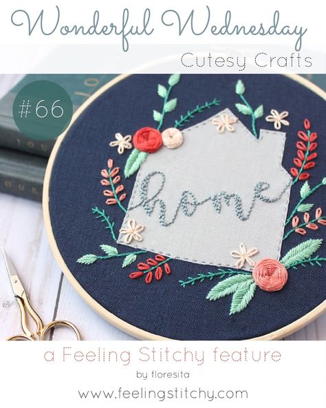 feeling stitchy: Wonderful Wednesday 66 (pt. 2) - Cutesy Crafts Home Embroidery Pattern, Modern Hand Embroidery Patterns, Vintage Embroidery Transfers, Home Embroidery, Embroidery Home, Hand Embroidery Patterns Free, Creeper Minecraft, Embroidery Sampler, Embroidery Stitches Tutorial