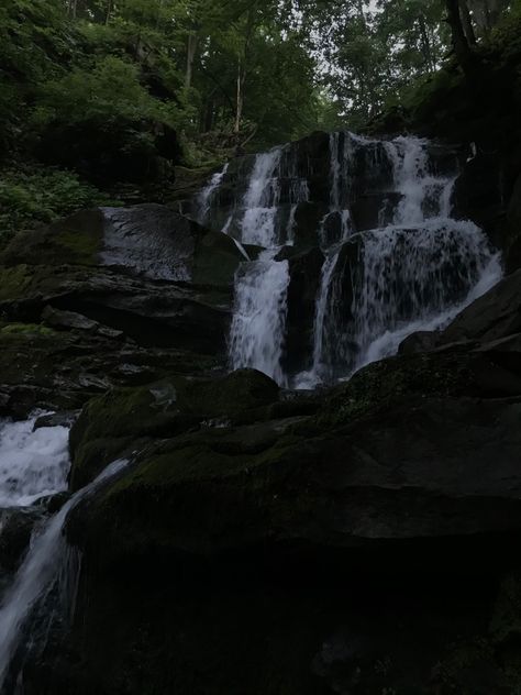 Rain Woods Aesthetic, Waterfall Dark Aesthetic, Small Waterfall Aesthetic, Waterfall At Night Aesthetic, Joey Core Aesthetic, Waterfalls At Night, Aesthetic Waterfall Pictures, Waterfall Astethic, Water Fall Aesthetic