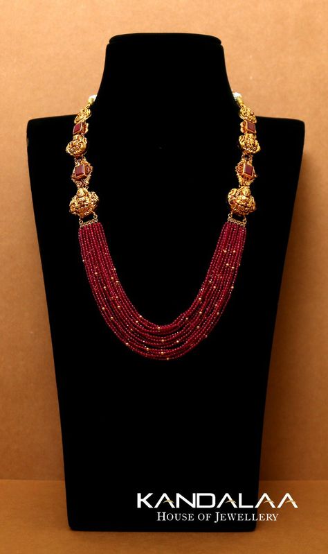 Beads Haram Gold, Beads Gold Jewellery Indian, Mutyala Haram Designs, Beads Necklace Indian Gold, Rubies Jewelry Necklaces Beads, Beads Haram, Beaded Wedding Jewelry, Bridal Necklace Designs, Neck Pieces Jewelry