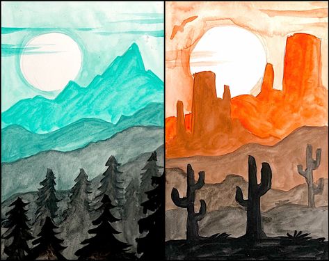 Landscape Art Lessons, 8th Grade Art, Middle School Art Projects, 4th Grade Art, Warm And Cool Colors, Value In Art, Elementary Art Projects, School Art Projects, Middle School Art