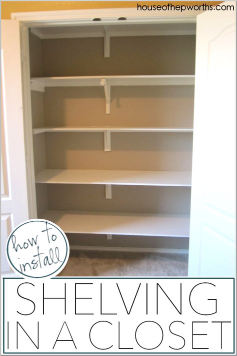 A thorough tutorial teaching you how to install shelves in a closet. Shelves In A Closet, Shelves In Closet, Easy Closet Shelves, Custom Closet Shelving, Diy Closet Shelves, Storage Closet Shelving, Diy Custom Closet, Closet Storage Systems, Room Storage Diy