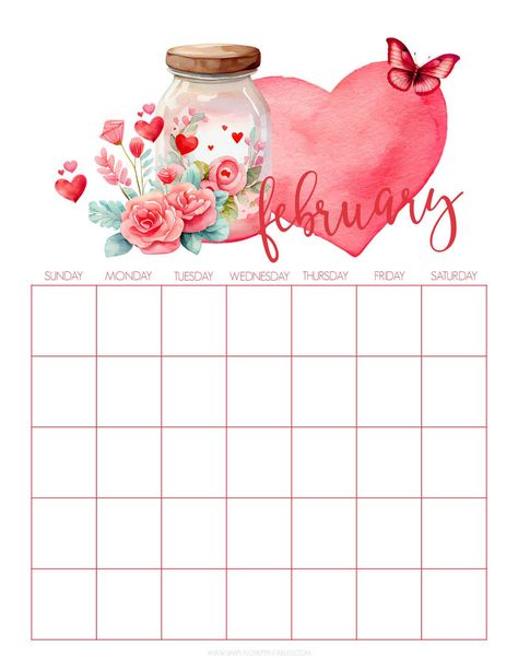 Calendar Free Printable, Love Printables, February Calendar, Monthly Printable, Creative Calendar, Study Planner Printable, Planner Tabs, Planning Pages, Vintage Calendar