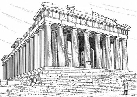 Parthenon Architecture Activities, Ancient Greece Architecture, Parthenon Greece, Greece Drawing, Ancient Greek Costumes, Greece Architecture, Greek Architecture, The Parthenon, Istoria Artei