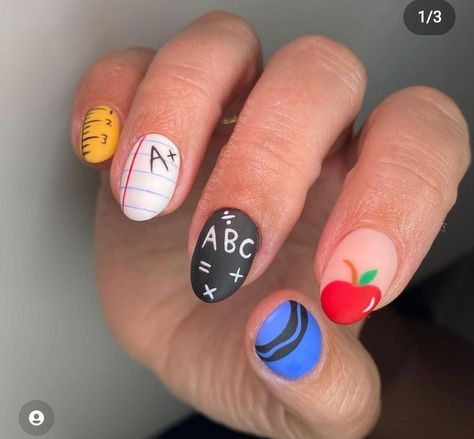 Crayon Nails Designs, Teacher Nails Designs Back To School, Back To School Nails For Teachers, Teacher Nail Art, School Nail Ideas, Cute Back To School Nails, Back To School Nail Ideas, Teacher Nails, School Nail Art