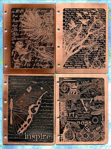 Copper Diy Projects, Etched Copper Jewelry, Etched Metal Jewelry, Metal Embossing Art, Etched Jewelry, Copper Work, Metal Embossing, Etched Copper, Copper Diy