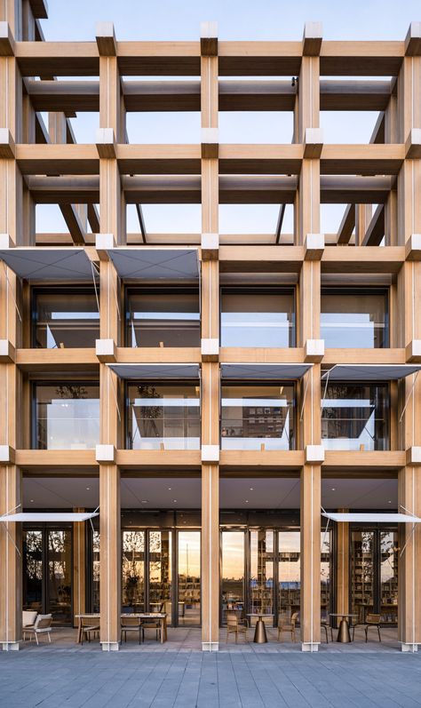 Gad completes Shaoxing rice wine exhibition centre with bamboo facade Mass Timber, Wooden Facade, Timber Architecture, Membrane Roof, Brick Chimney, Building Layout, Timber Buildings, Modular Structure, Reception Room