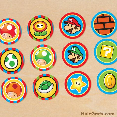 super mario cupcake toppers {FREE} Printable Super Mario Bros. Cupcake Toppers Mario Birthday Banner, Super Mario Cupcakes, Super Mario Brothers Party, Mario Brothers Birthday Party, Mario Crafts, Nintendo Party, Super Mario Bros Birthday Party, Mario E Luigi, Super Mario Bros Party