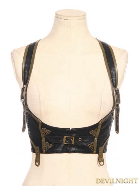 Black Steampunk Leather Underbust Harness Underbust Harness, Steampunk Mode, Twin Gear, Steampunk Outfits, Moda Steampunk, Corset Steampunk, Black Harness, Women Leather Vest, Biker Wear