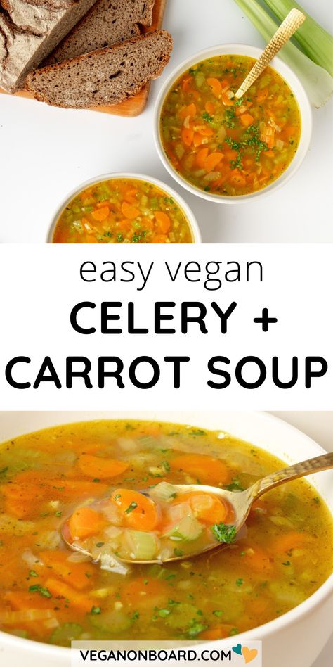 With just 6 ingredients, this carrot and celery soup is so easy! With diced veggies in a tasty vegetable broth. This soup is the perfect light meal. It's a simple unblended soup ideal for using up those carrots and celery stalks that hide in the fridge! Soups With Celery And Carrots, Broccoli Carrot Celery Recipe, Carrots And Celery Recipes, Soup With Celery And Carrots, Celery Ideas, Carrots Soup, Carrot And Celery Soup, Scarsdale Diet, Simple Soups