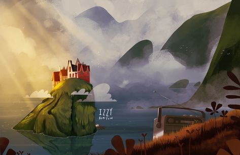 ArtStation - Norway from my Imagination, Izzy Burton Izzy Burton, Illustration Art Kids, House Illustration, Landscape Illustration, Visual Development, Art And Illustration, Environment Design, Environment Concept Art, Illustrations And Posters