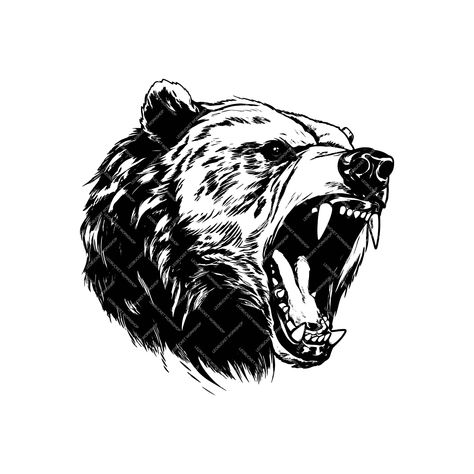 Bear Side Profile Tattoo, Snarling Bear Tattoo, Bear Roaring Tattoo, Bear Roaring Drawing, Roaring Bear Tattoo, Bear Tattoos Designs, Bear Drawing Tattoo, Bear Tattoos For Men, Bear Tattoo Designs For Men