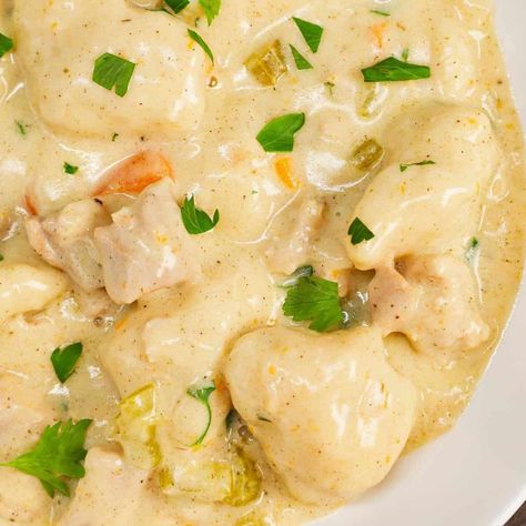 Dutch Oven Chicken and Dumplings is hearty dinner recipe loaded with chunks of chicken, onion, celery, carrots and soft doughy Bisquick dumplings all in a creamy and flavourful broth. Dutch Oven Chicken And Dumplings, Oven Chicken And Dumplings, Beef And Dumplings, Baked Chicken And Dumplings, Bisquick Dumplings, Creamy Chicken And Dumplings, Easy Chicken And Dumplings, Dutch Oven Chicken, Delicious Chicken Dinners