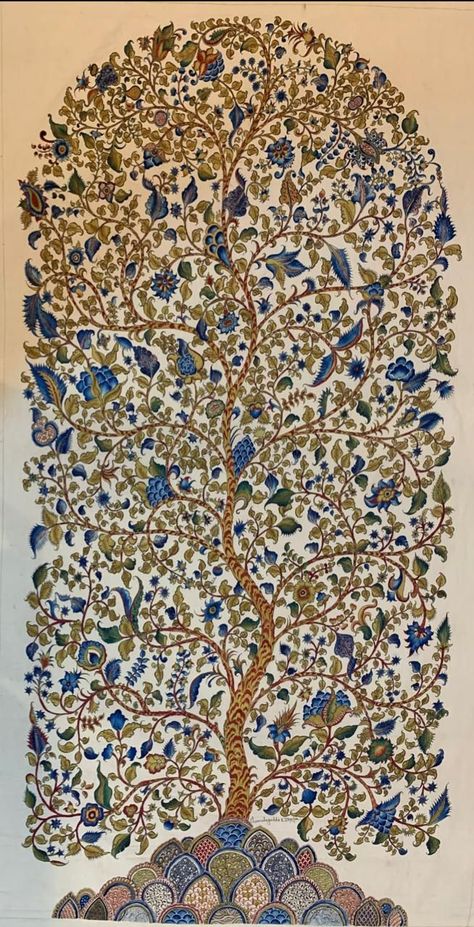 Kalamkari Art, Indian Traditional Paintings, Tree Of Life Painting, Gond Painting, Mughal Art Paintings, Fabric Painting Techniques, Kalamkari Painting, Tree Of Life Art, Pichwai Paintings