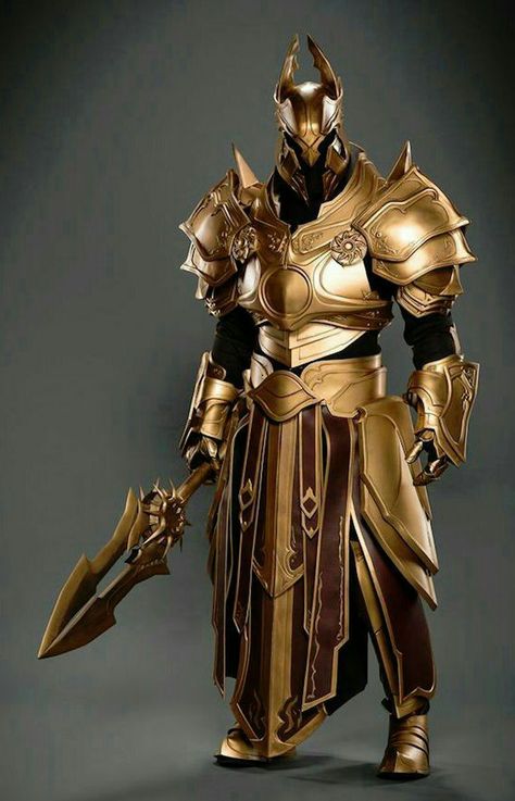 Human Fighter Knight Golden Armor - Pathfinder PFRPG DND D&D d20 fantasy Gold Armor, Heroic Fantasy, Knight Armor, Dungeons Dragons, Fantasy Armor, Armors, Armor Concept, Fantasy Warrior, Arte Fantasy