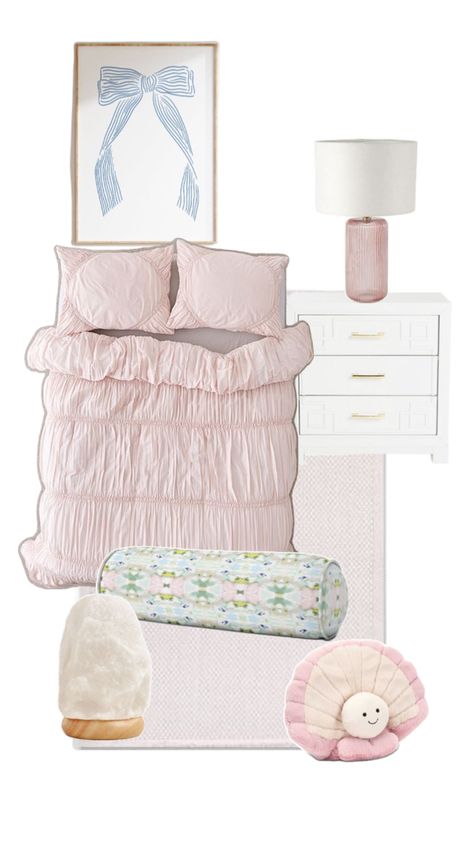 #bedroom #roominspo #pink Coastal Pink Aesthetic, Pink Coastal Granddaughter Bedroom, Coastal Pink Bedroom, Room Mood Board, Bedroom 2024, Pink Dorm, Luxury Room Bedroom, Uni Room, Dream Apartment Decor