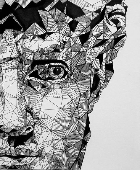 Geometric Portrait of David Geometric Face, Geometric Portrait, Geometric Design Art, Geometric Drawing, Pencil Art Drawings, Zentangle Art, Mandala Drawing, Anatomy Art, Pen Art